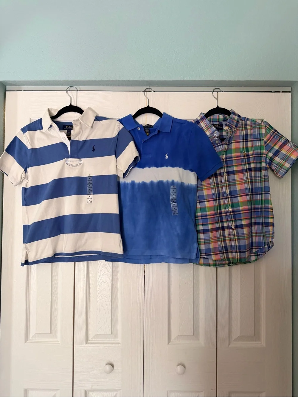 Ralph Lauren Polo Boys Blue & White Polos and Plaid 3 Shirt Set 100% Cotton NWT